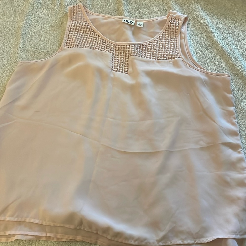 Cato light pink tank top with lace embroidery on neckline size xl